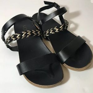 UGG Elin Black Leather Sandals US Size 3